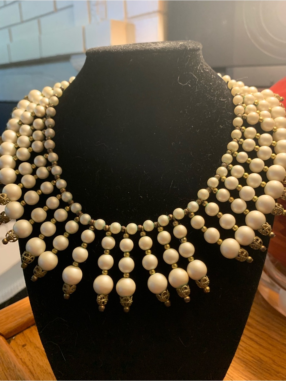 Vintage Pearl Beaded Statement Collar Necklace 16”